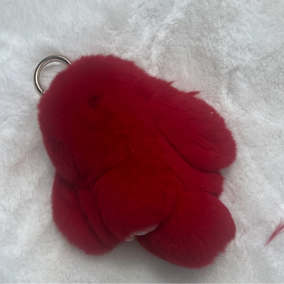 Red Bunny Fluffy Keychain Accessory - Picture 2 of 5
